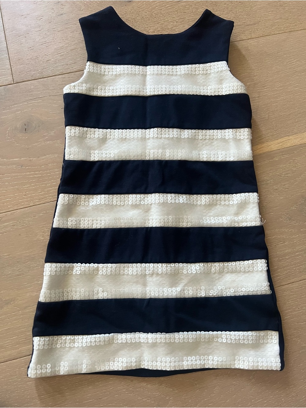 Laundry By Shelli Segal Navy and White Sequin Stripe Dress